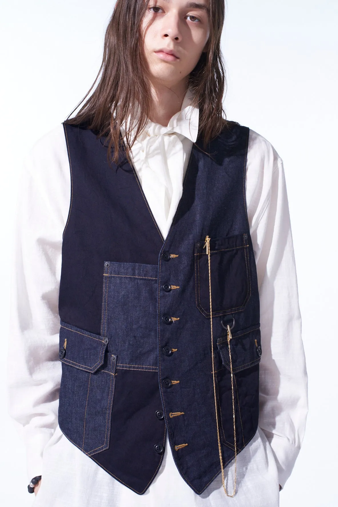 7OZ DENIM CRAZY PATCHWORK VEST