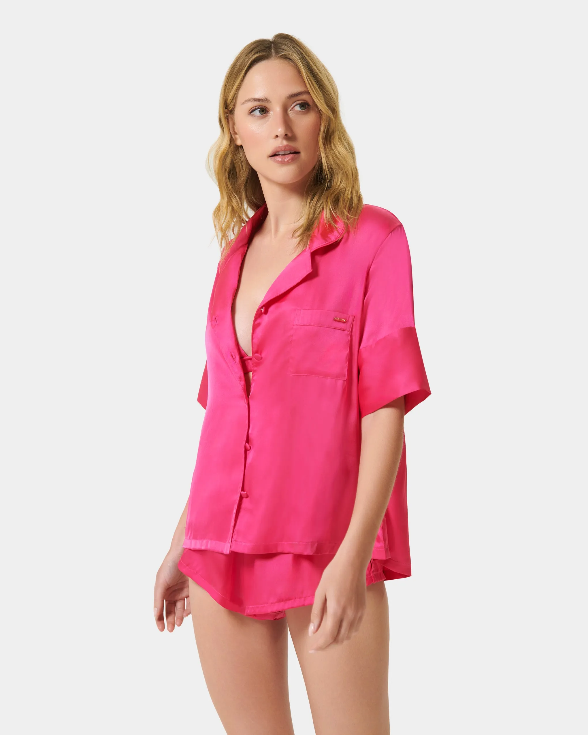 Alma Luxury Satin Short Pyjama Set Fuchsia Pink