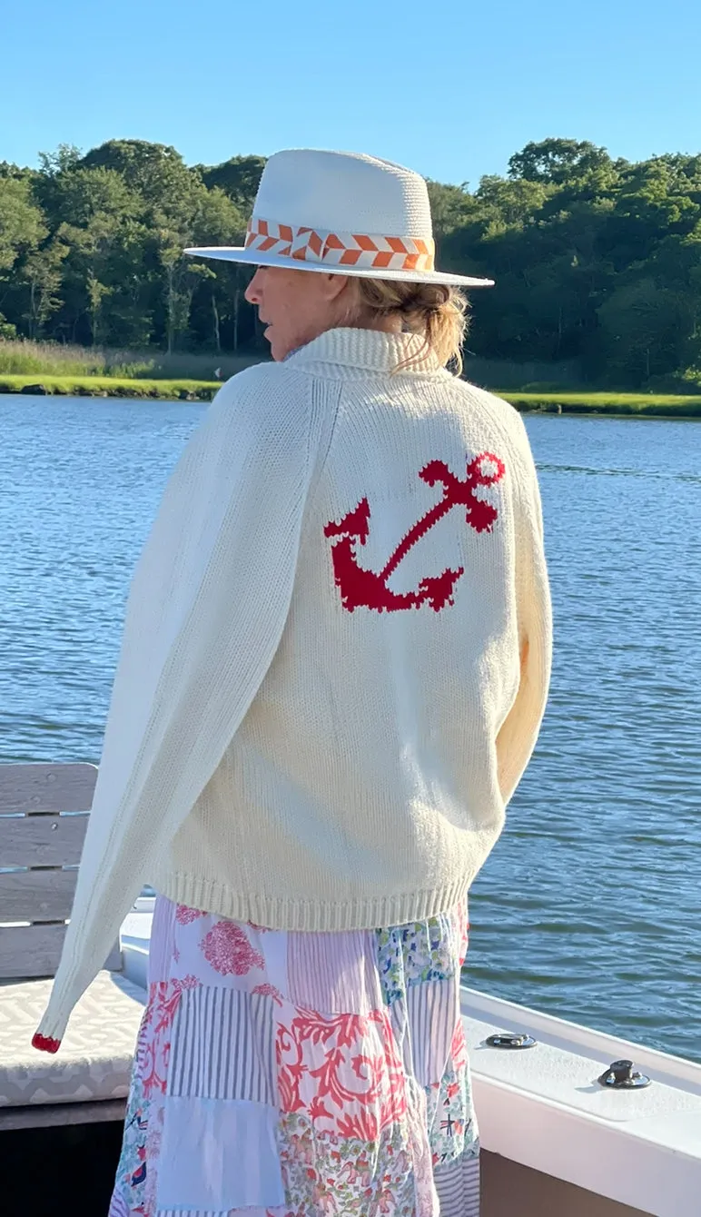 Anchor Varsity Sweater in Ivory/Red