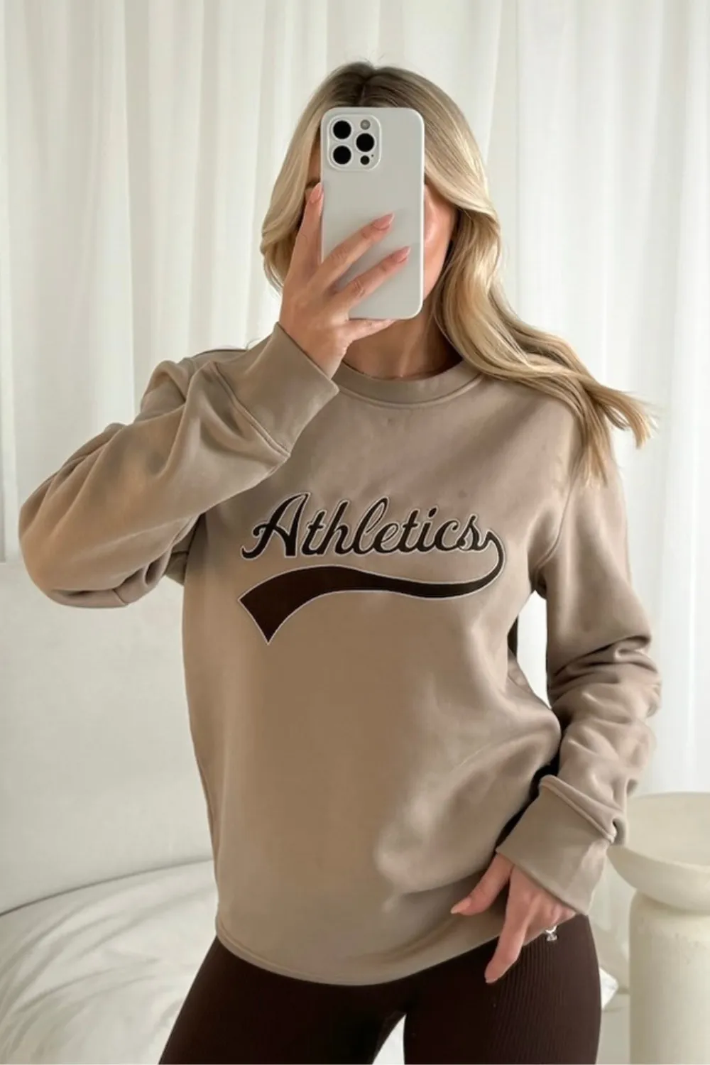 Athletics sand & choc embroidered sweater