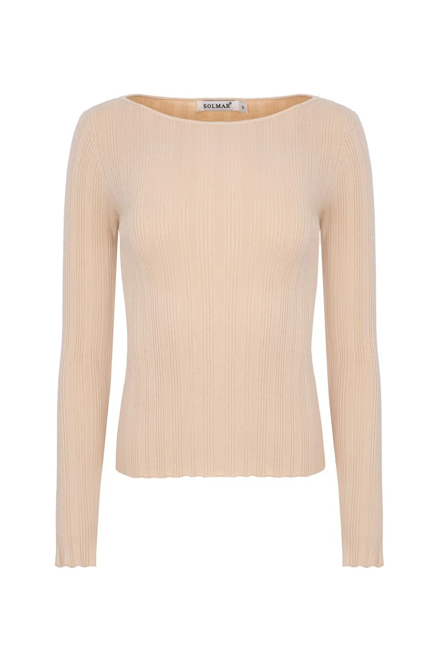 Beige Long Sleeve Rib Knit Sweater