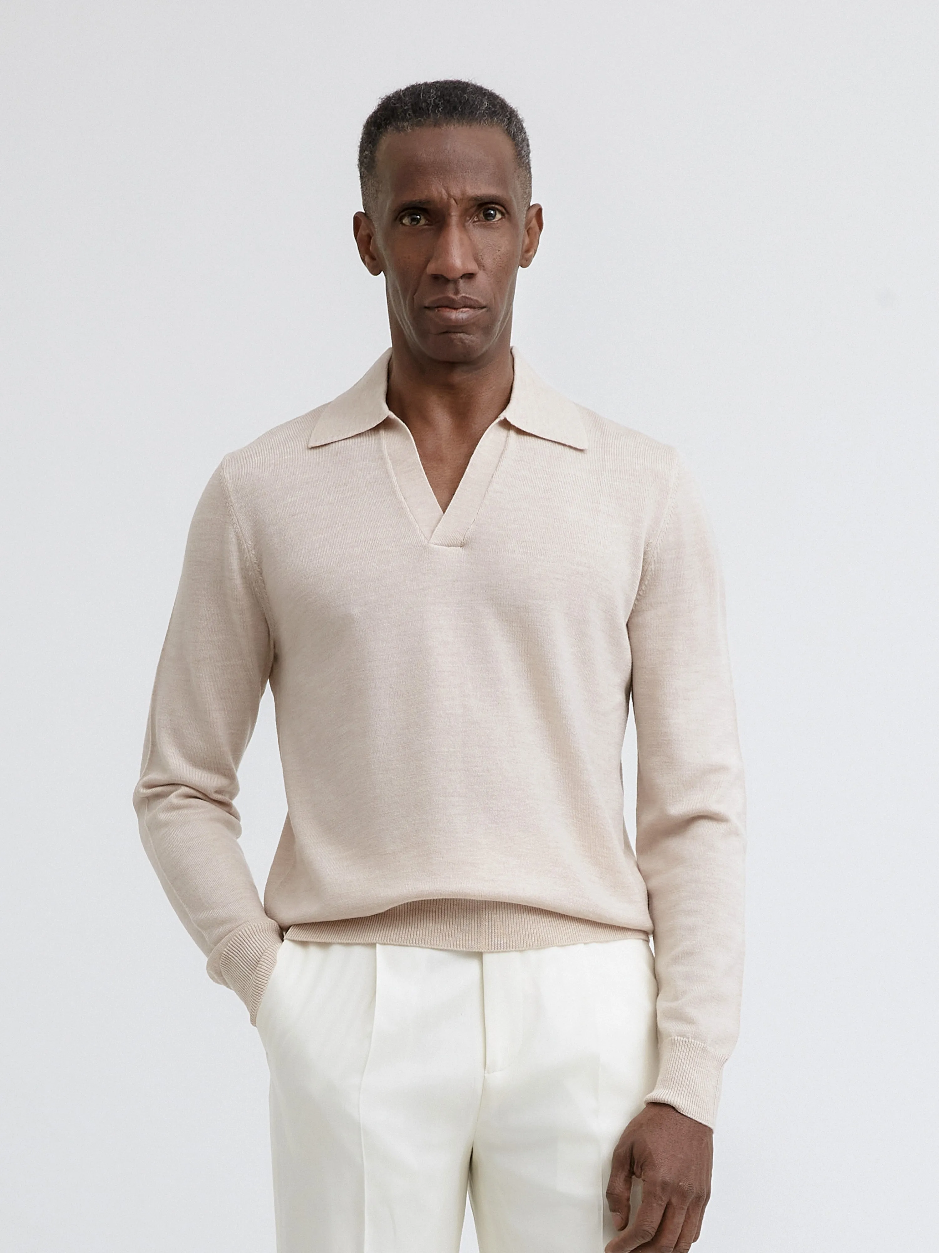 Beige Merino Wool Polo