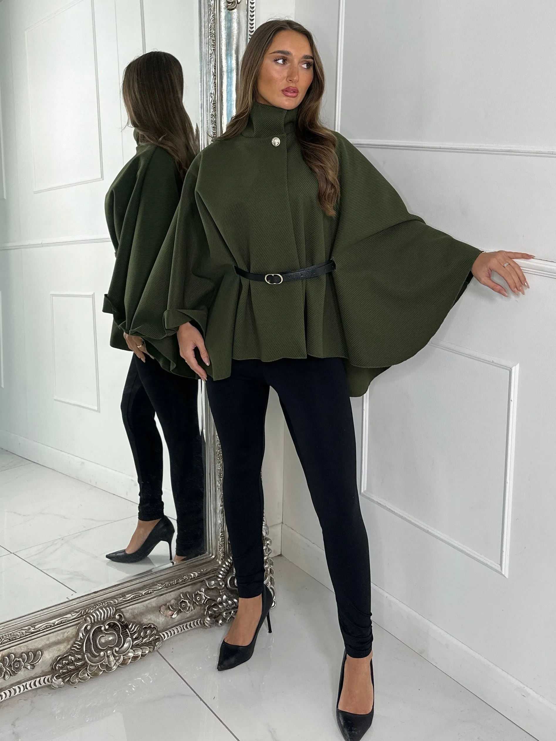 Belted Cape Jacket - Khaki