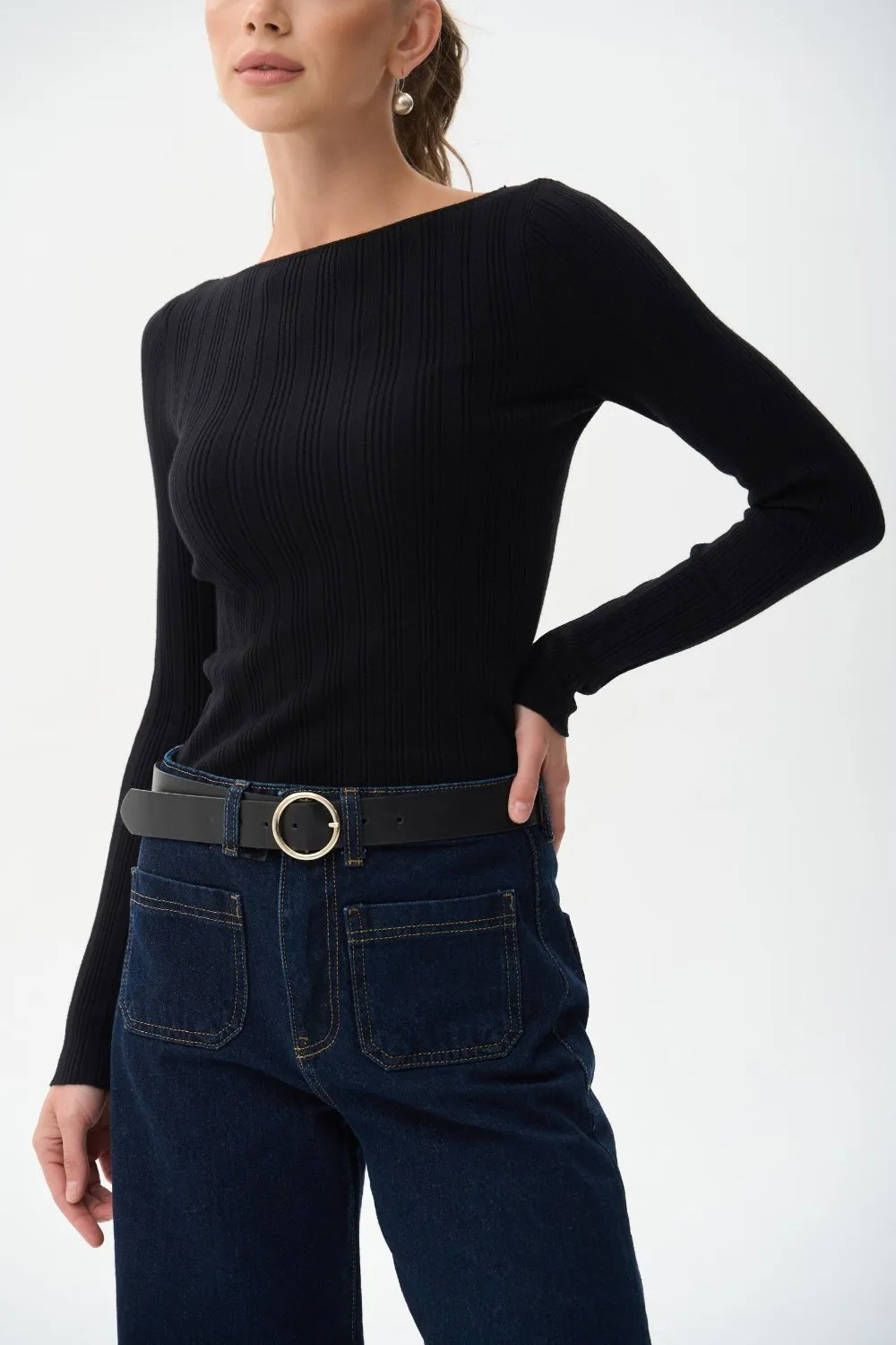 Black Long Sleeve Rib Knit Sweater