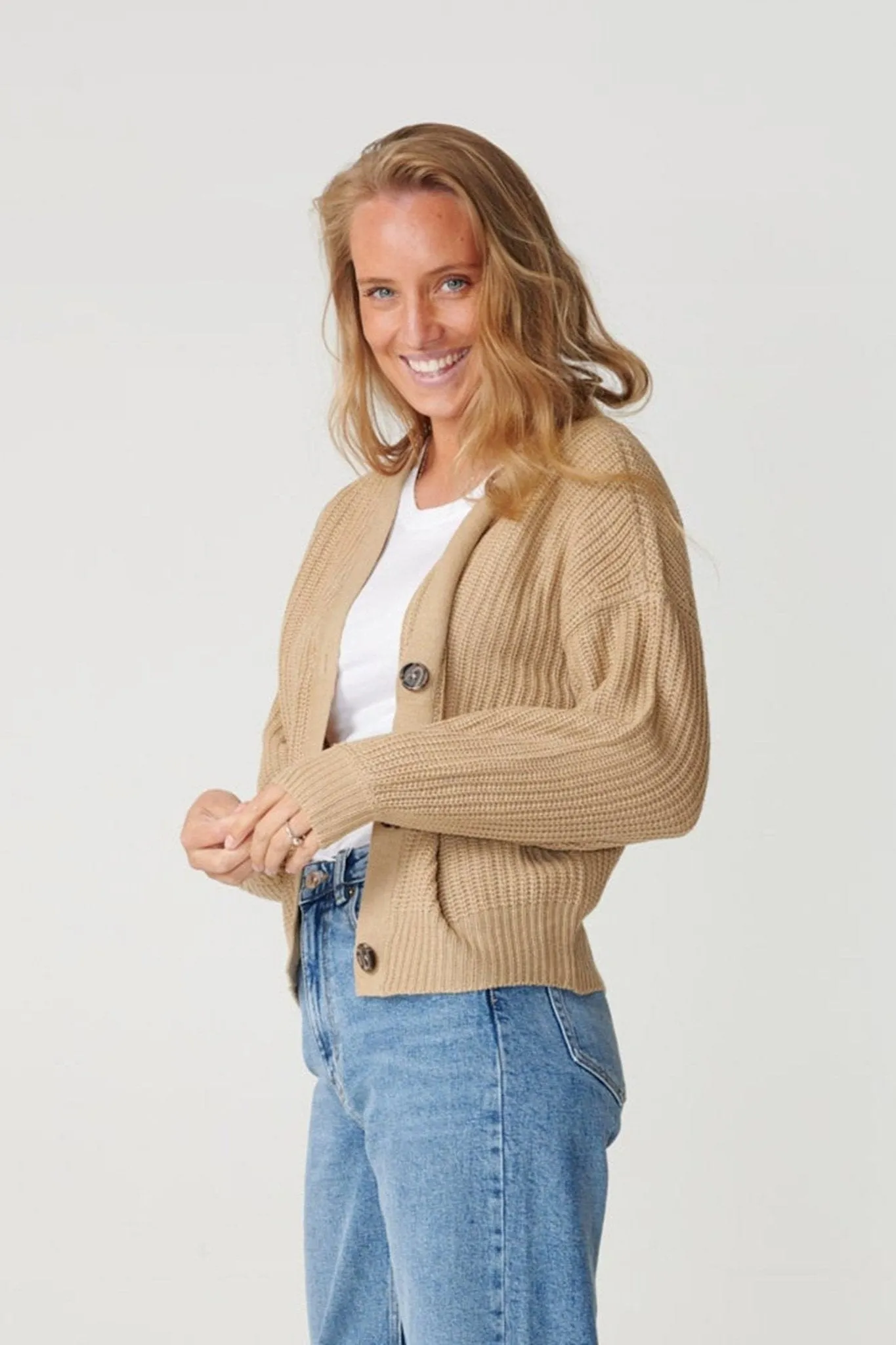 Button Cardigan - Beige