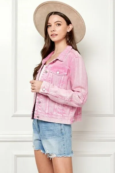 Button Up Cropped Denim Jacket