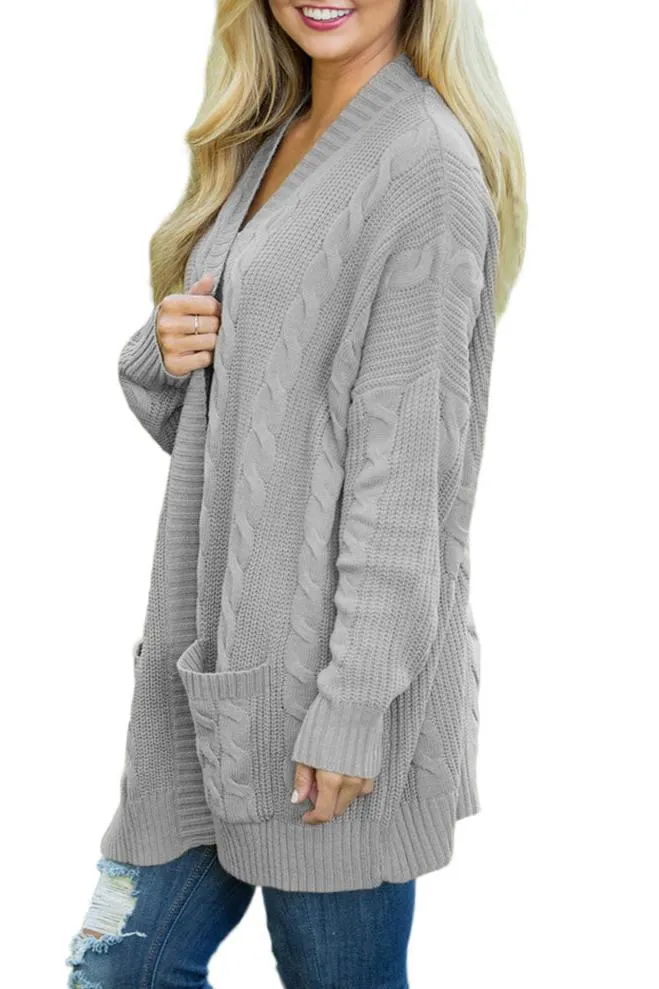 Cable Knit Pocketed Long Cardigan