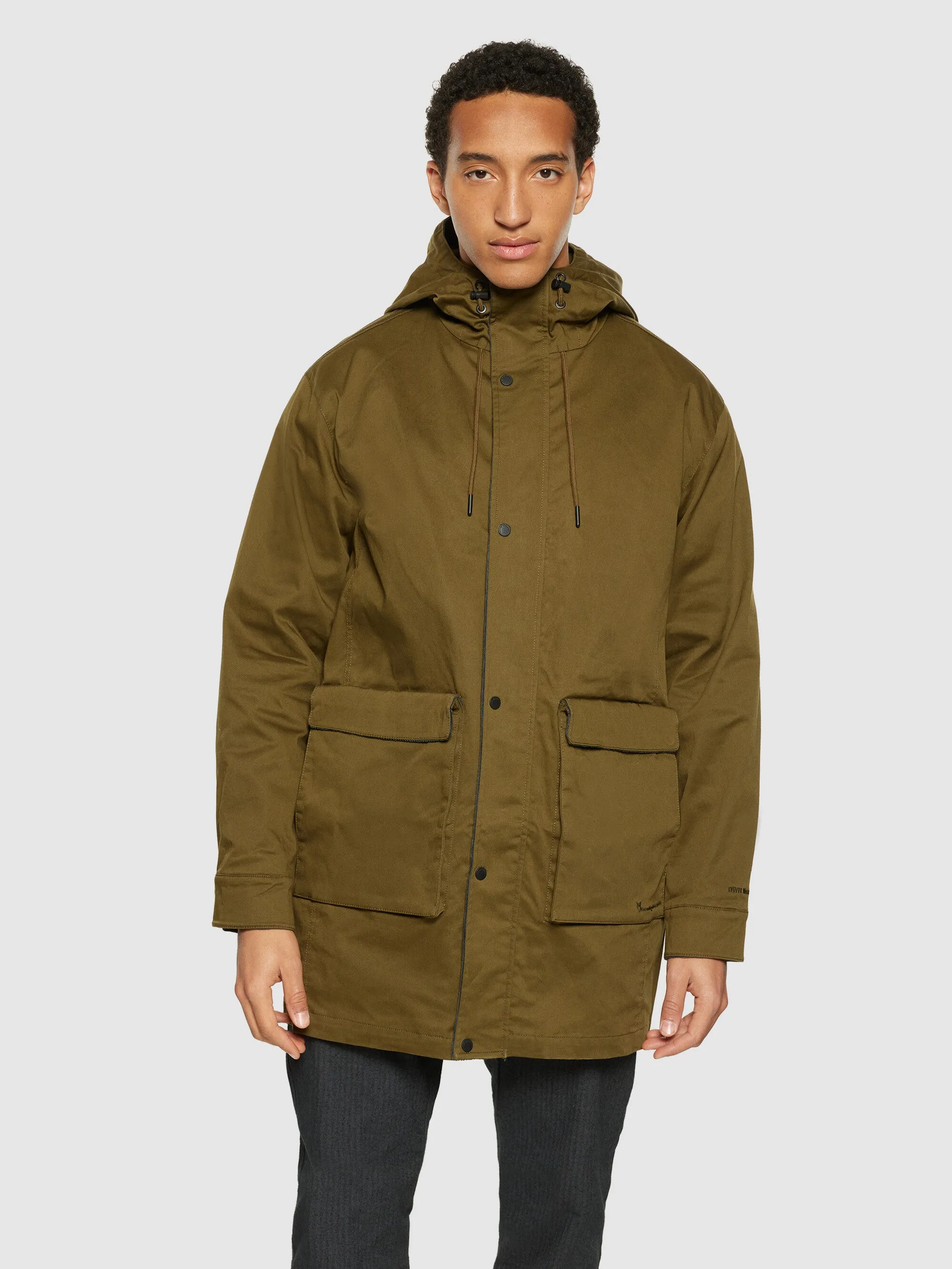 Canvas casual long jacket - GOTS - Dark Olive