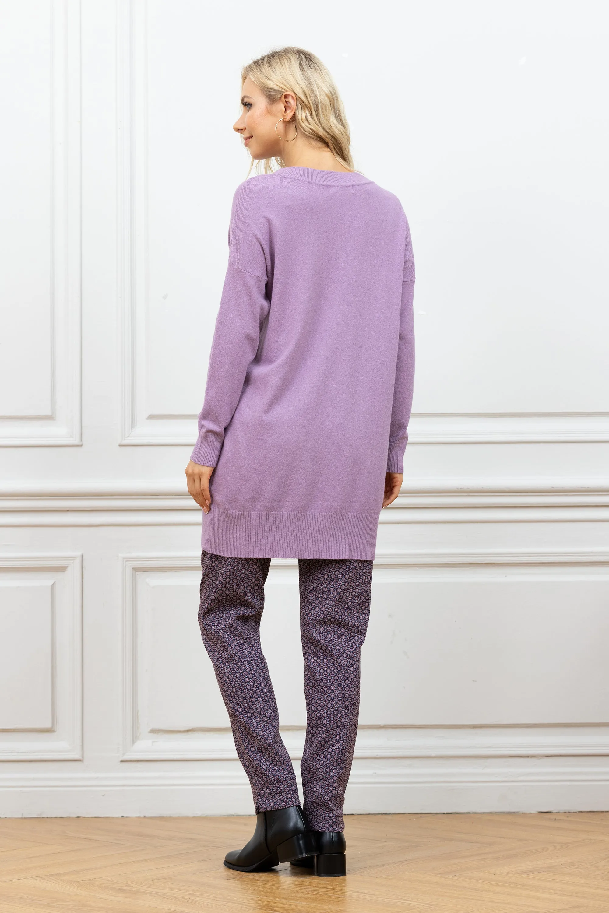 Cashmere Feel V-Neck Tunic With Front Pockets