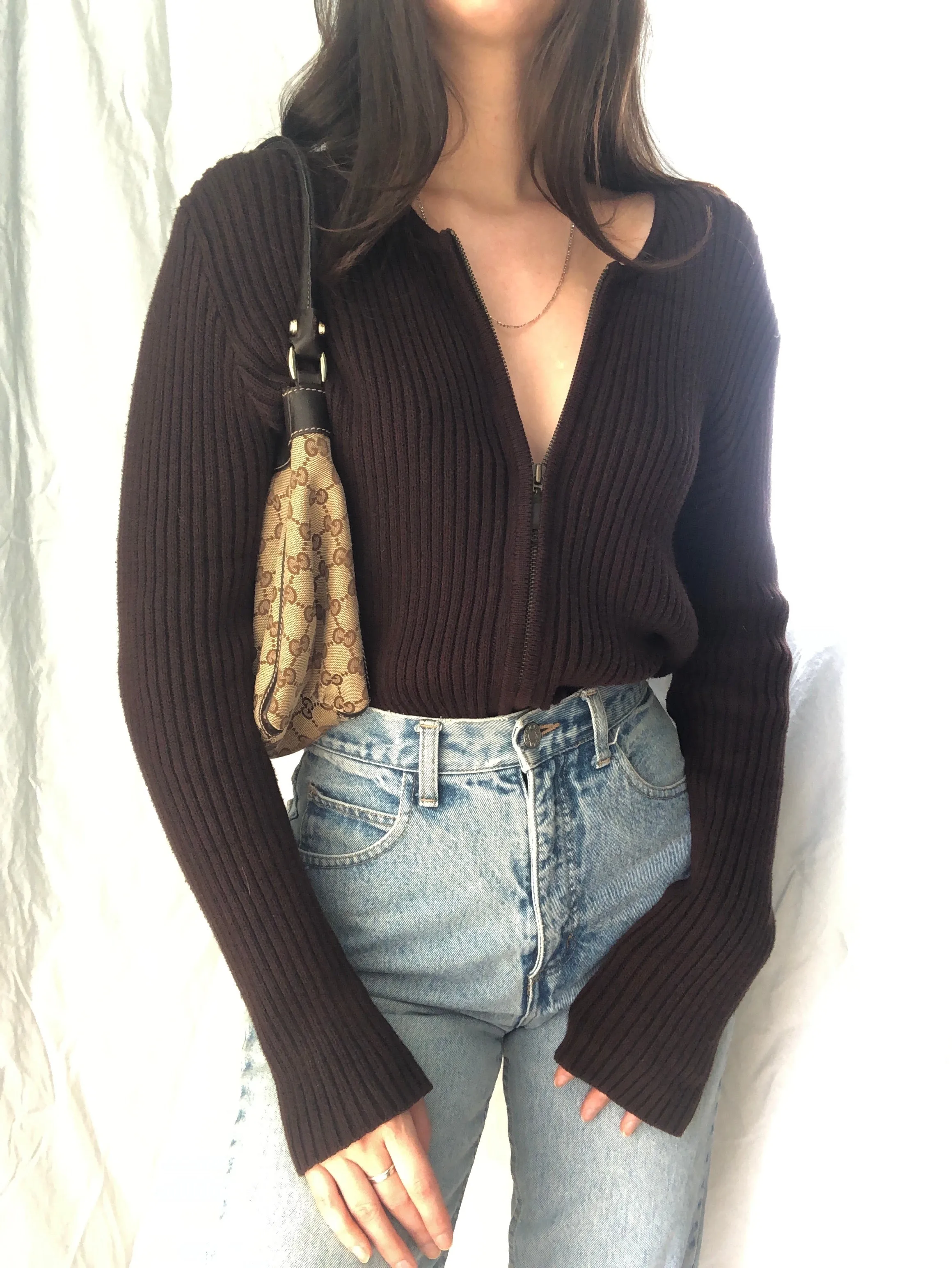 Chocolate Ribbed Zip Shirt