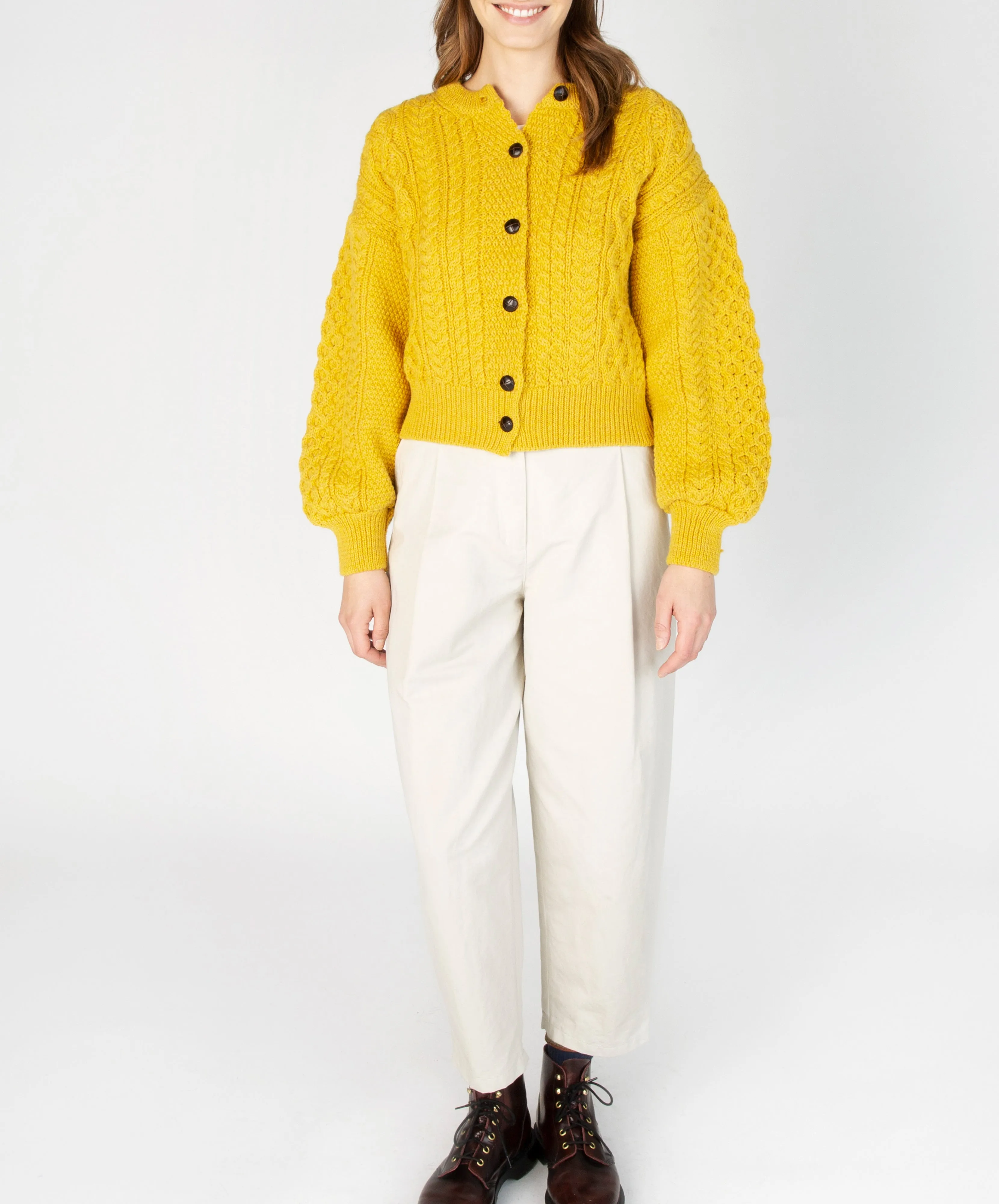 Clover Cropped Aran Cardigan Sunflower