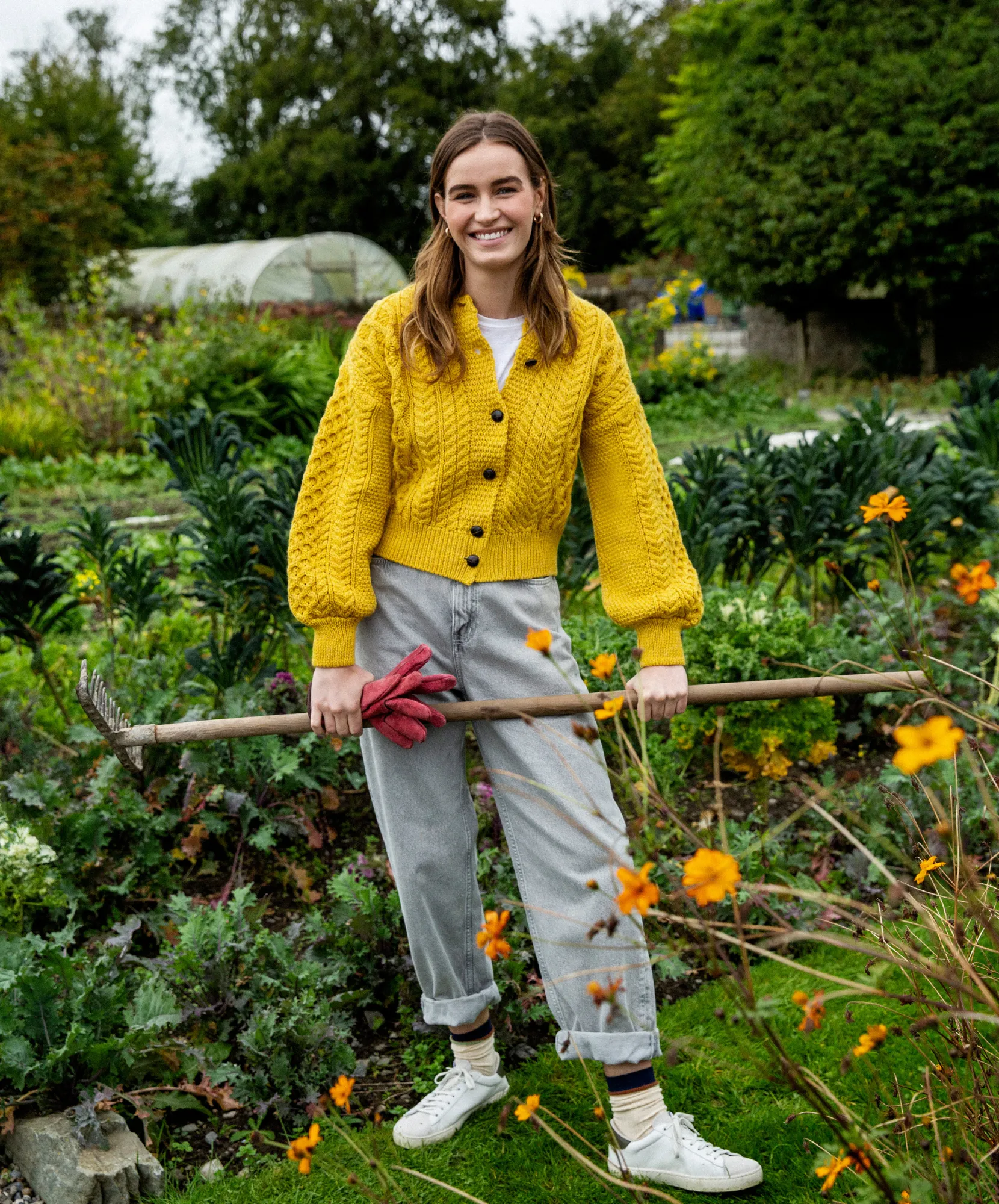 Clover Cropped Aran Cardigan Sunflower