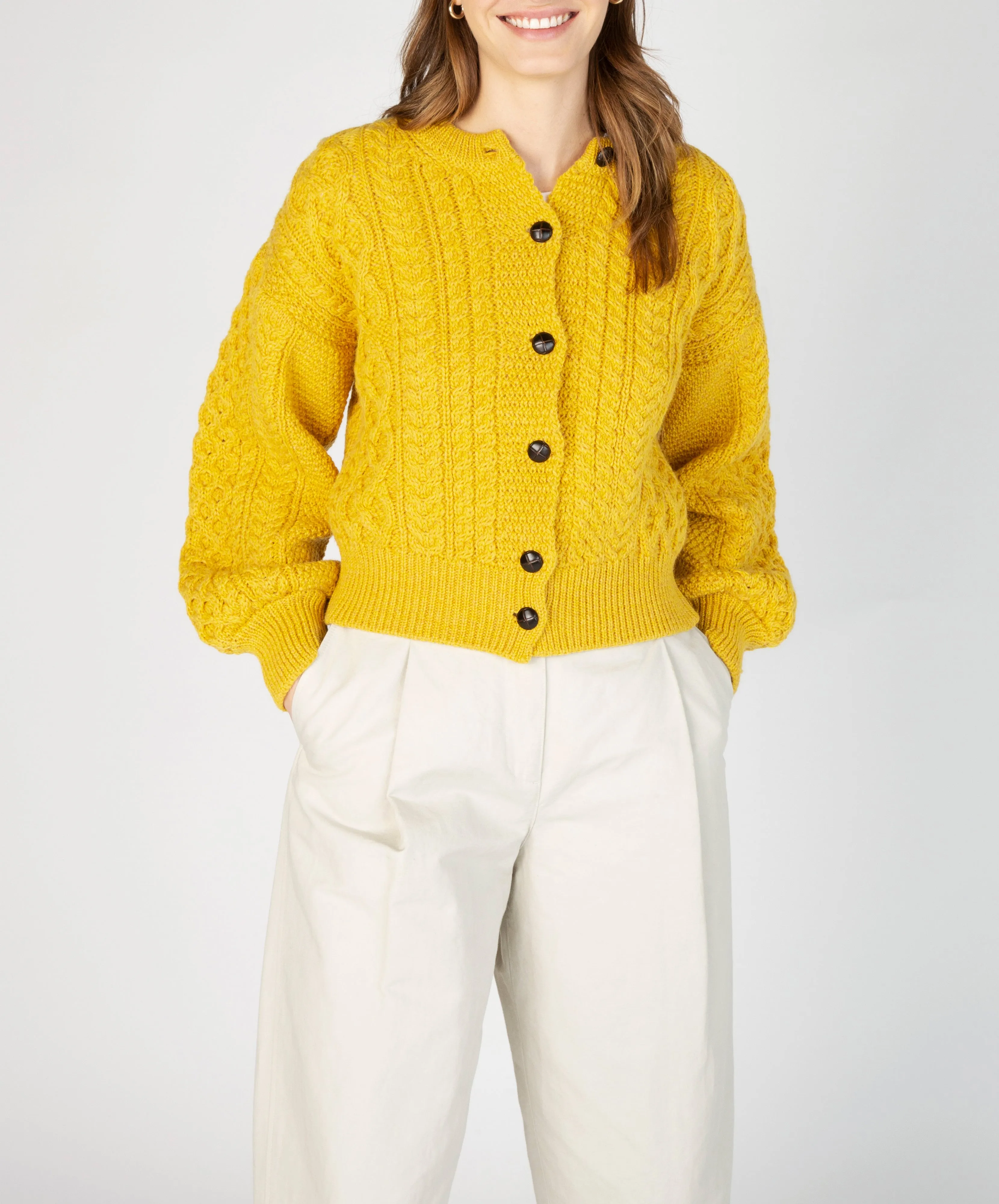 Clover Cropped Aran Cardigan Sunflower