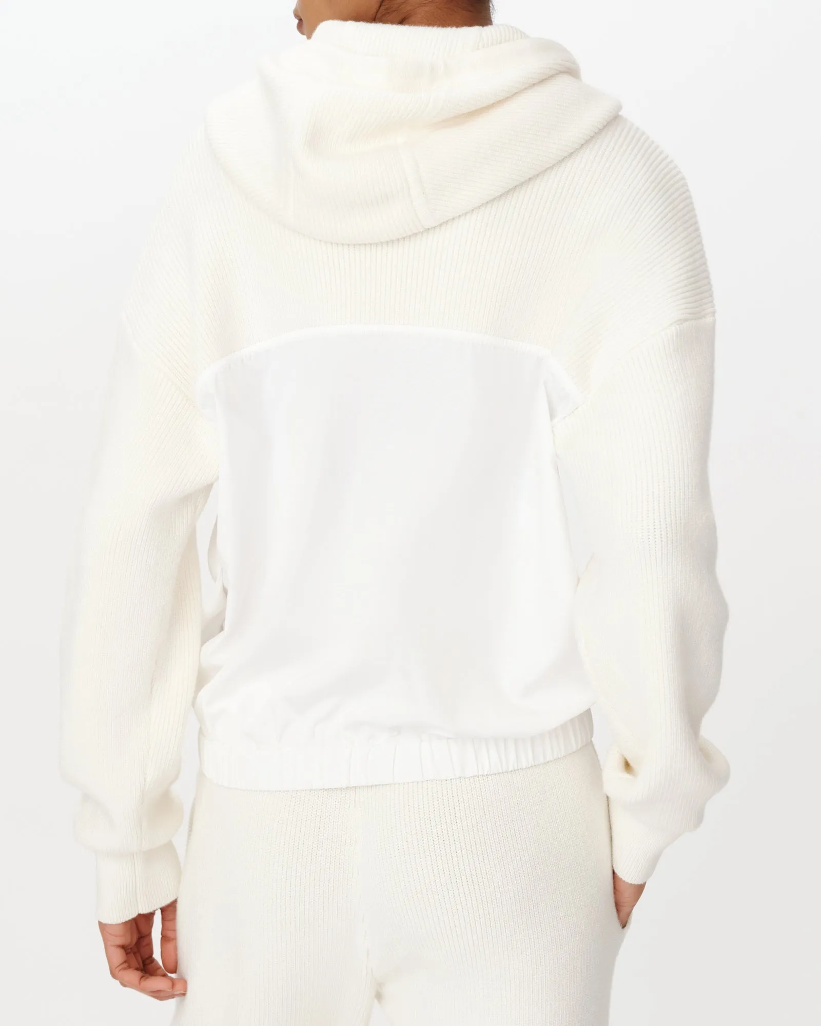 Cotton Cashmere Mixed Media Zip-Up Hoodie Sweater - Chalk