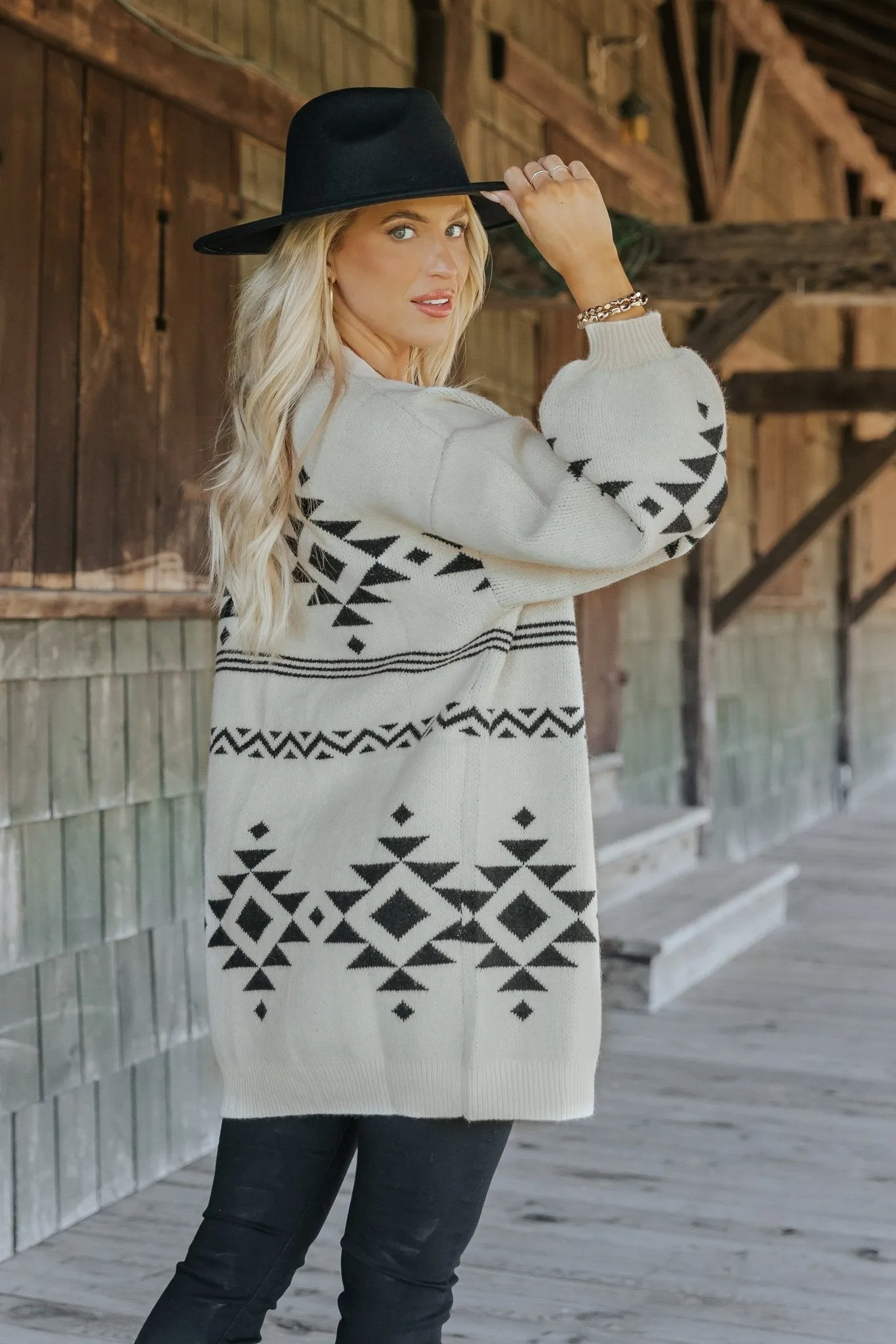 Cream and Black Aztec Print Cardigan