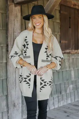 Cream and Black Aztec Print Cardigan