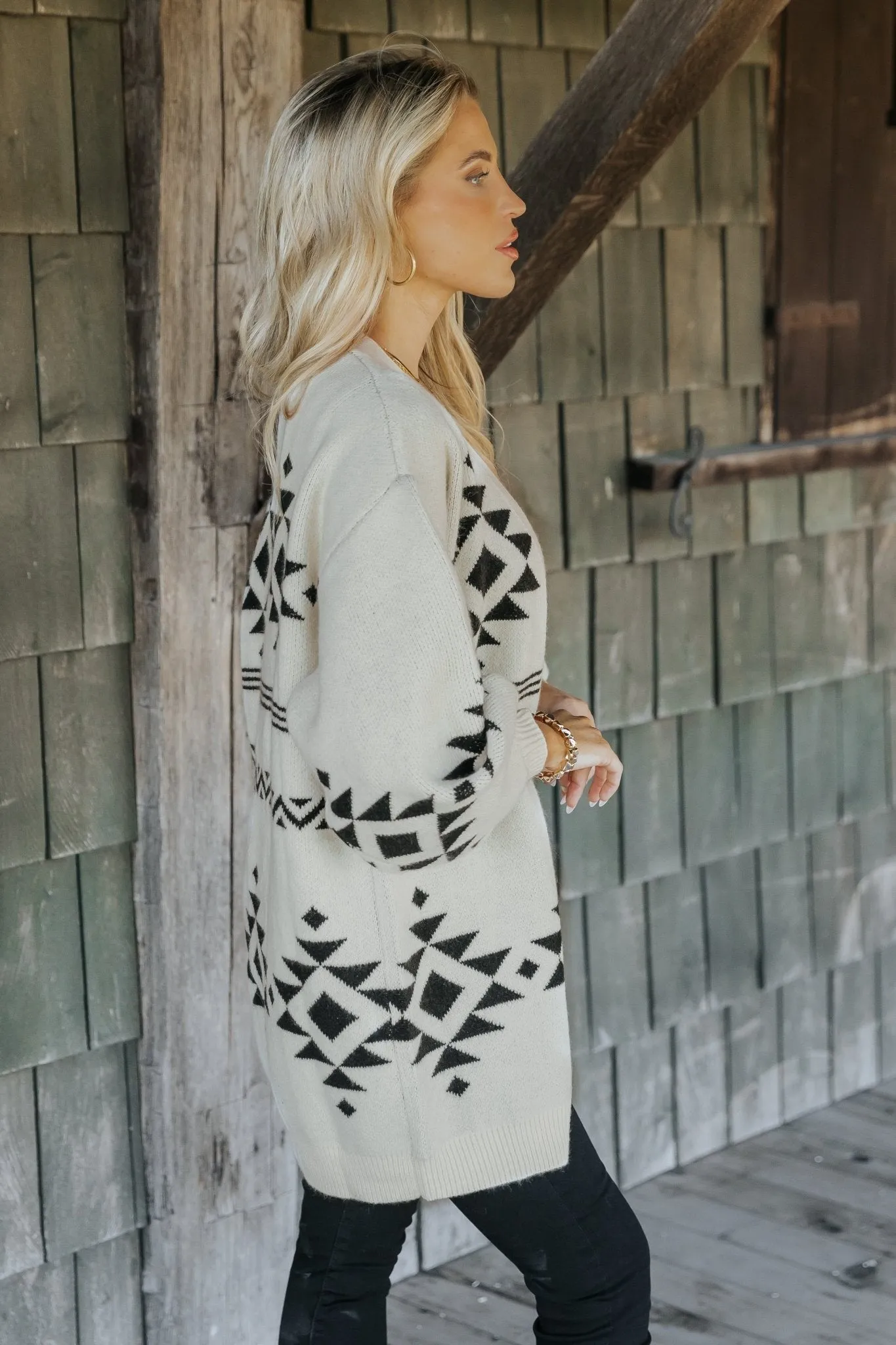 Cream and Black Aztec Print Cardigan