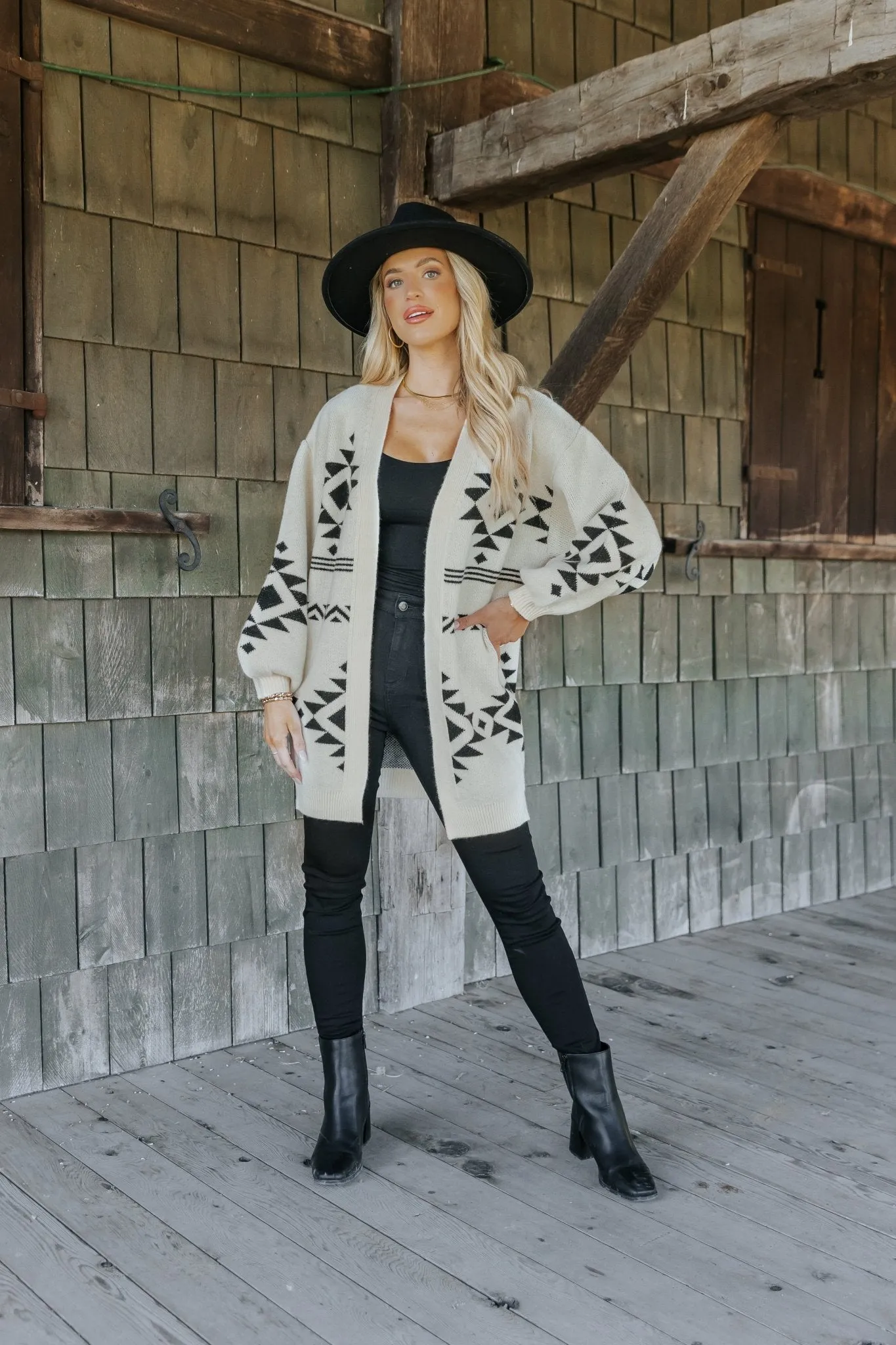 Cream and Black Aztec Print Cardigan