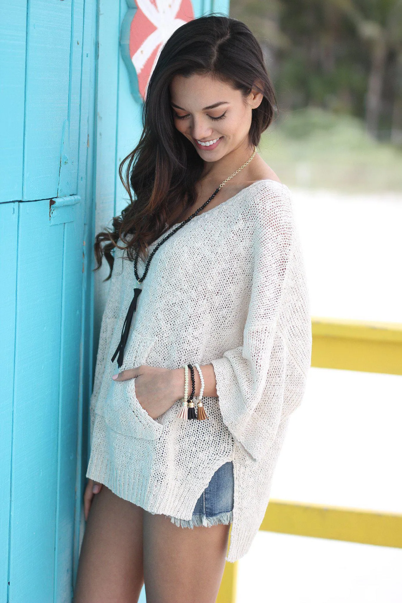 Cream Sweater with Pocket