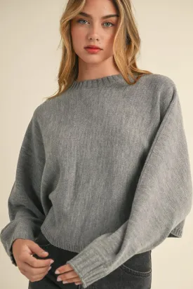 Crew Neck Dolman Sleeve Cropped Sweater in Heather Grey