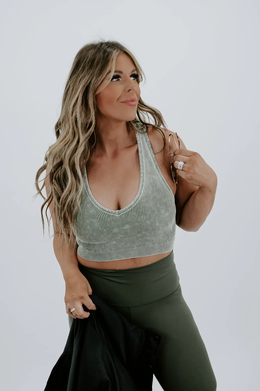 Daily Wear Cropped Tank, Ash Olive