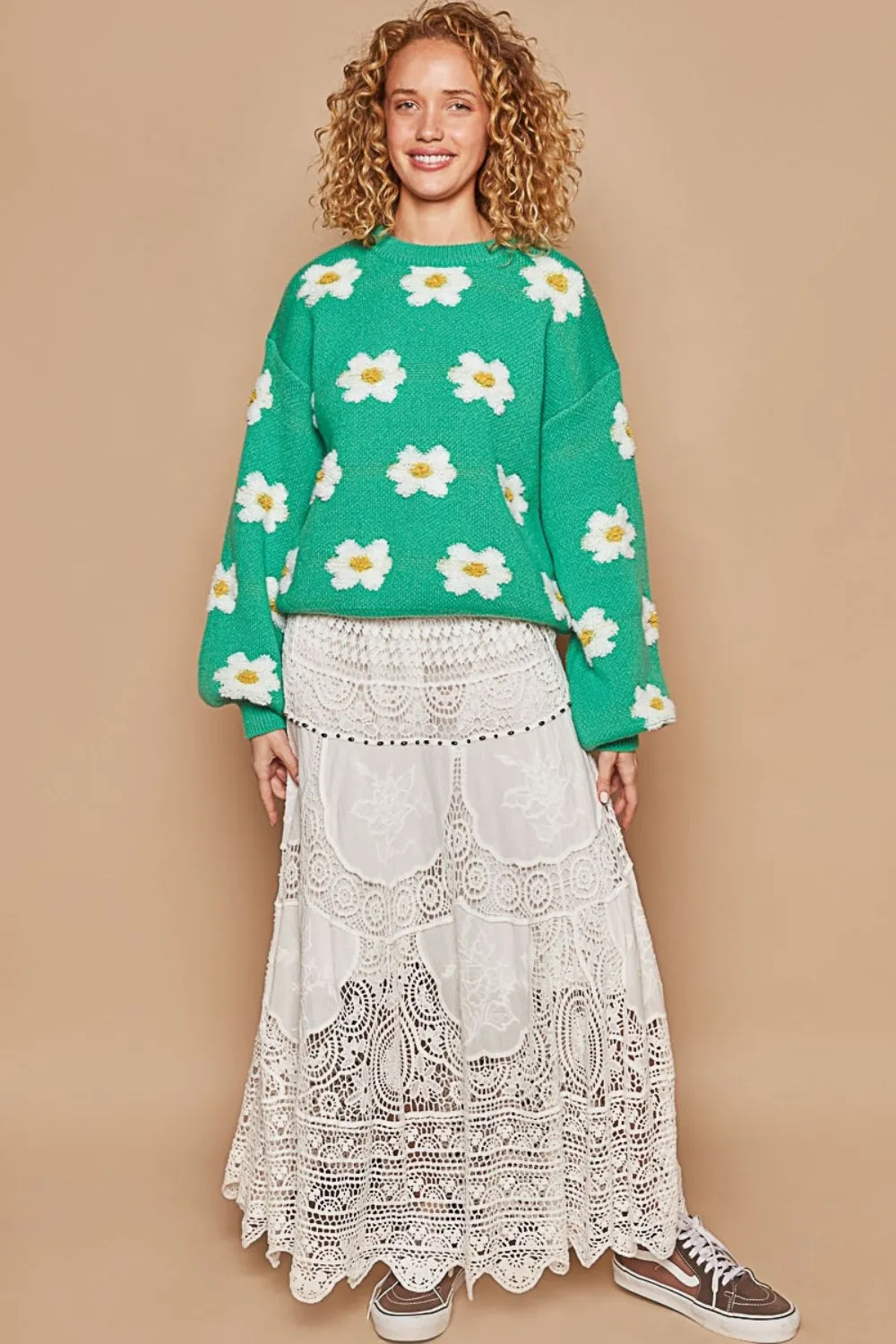 Daisy Pattern Drop Shoulder Sweater