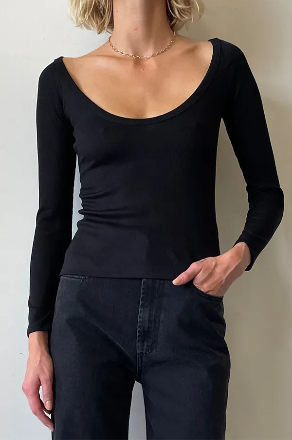 Deep Scoop Blouse in Black