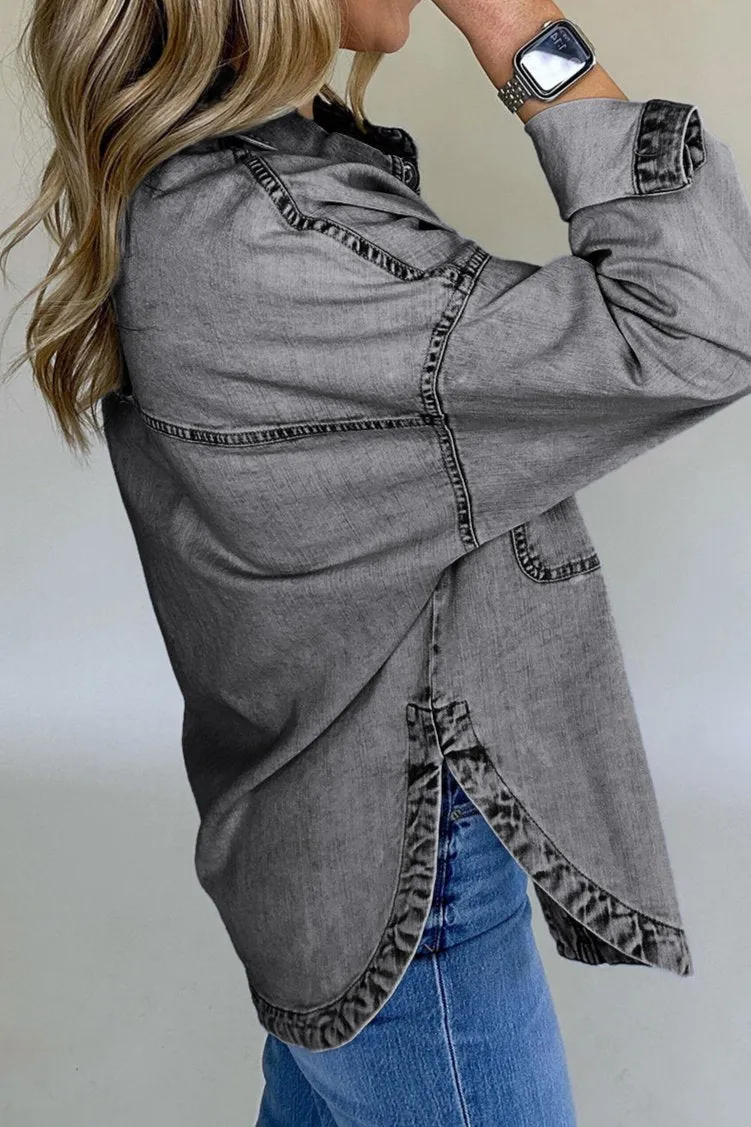 Denim Mineral Wash Pocketed Jacket