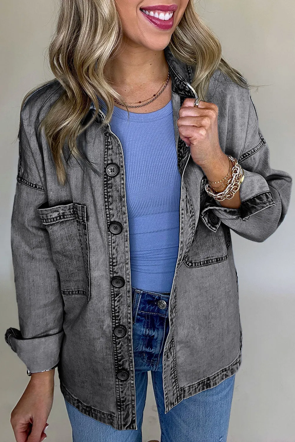 Denim Mineral Wash Pocketed Jacket