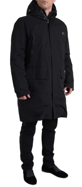 Dolce & Gabbana Elegant Black Hooded Trench Coat