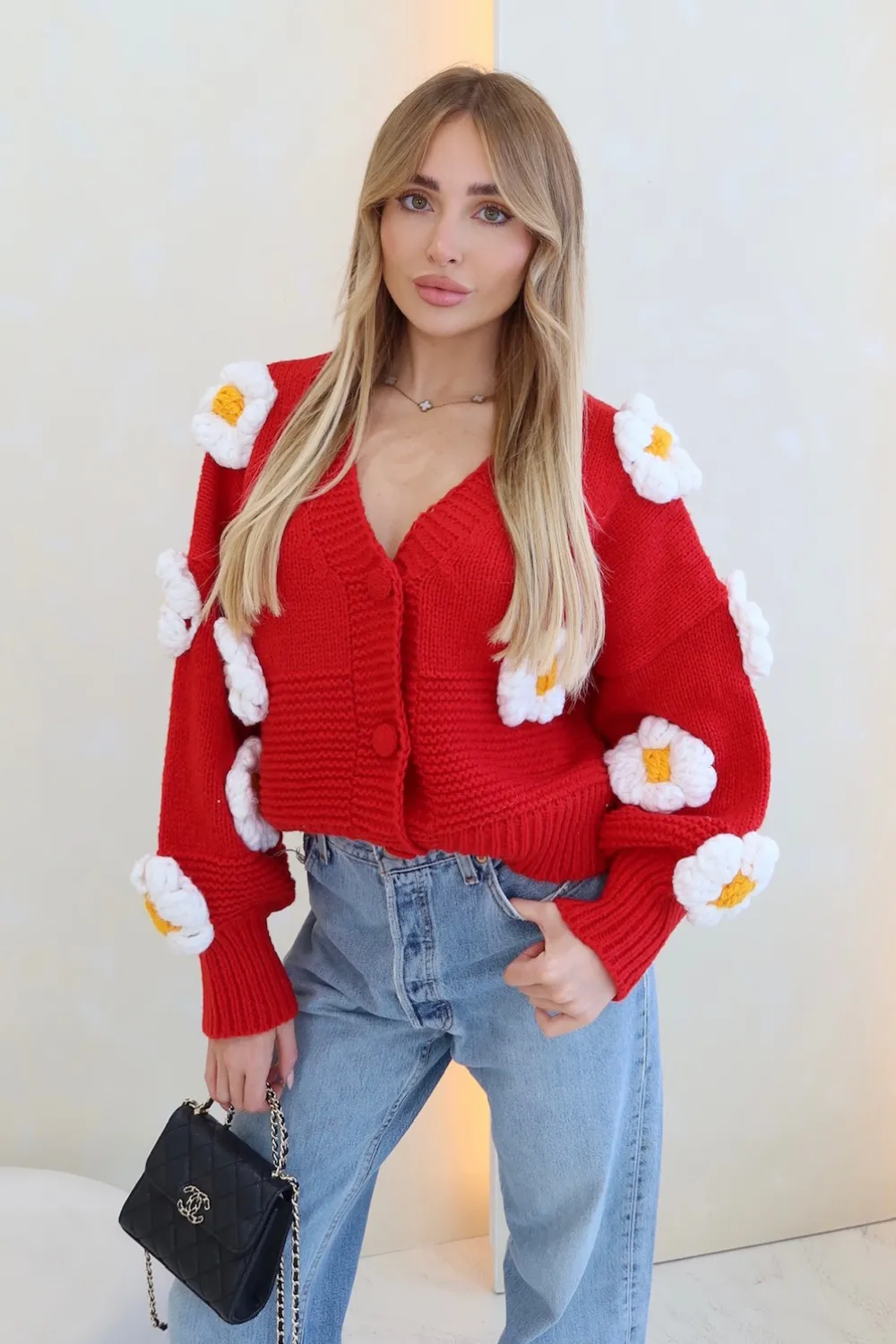 Elsie red rose knit cardigan