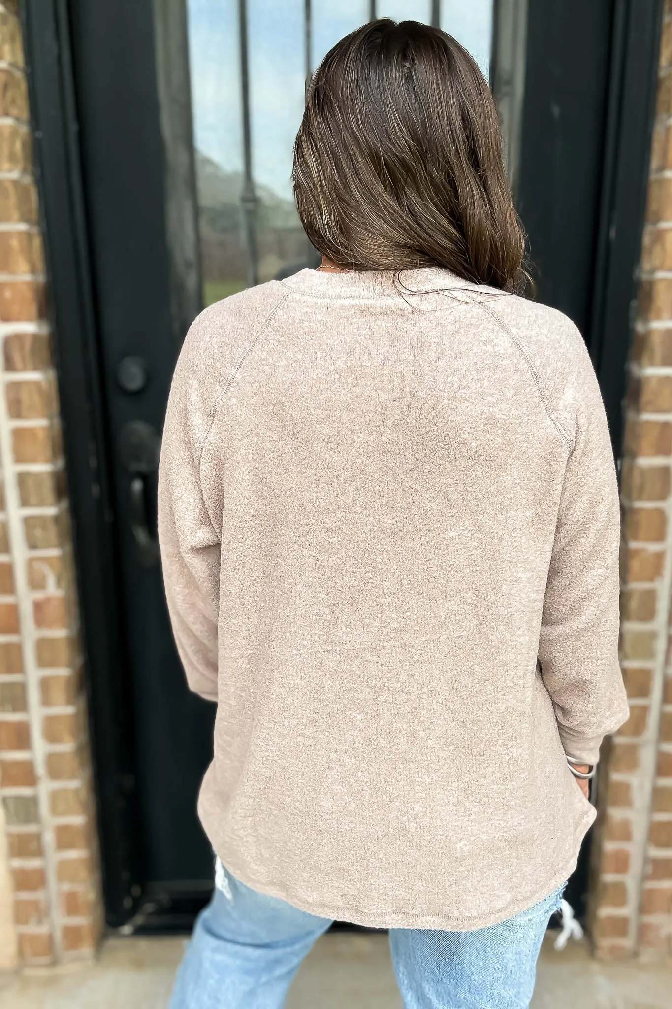 Exhale Ash Mocha Brushed Melange Hacci Oversized Henley Sweater