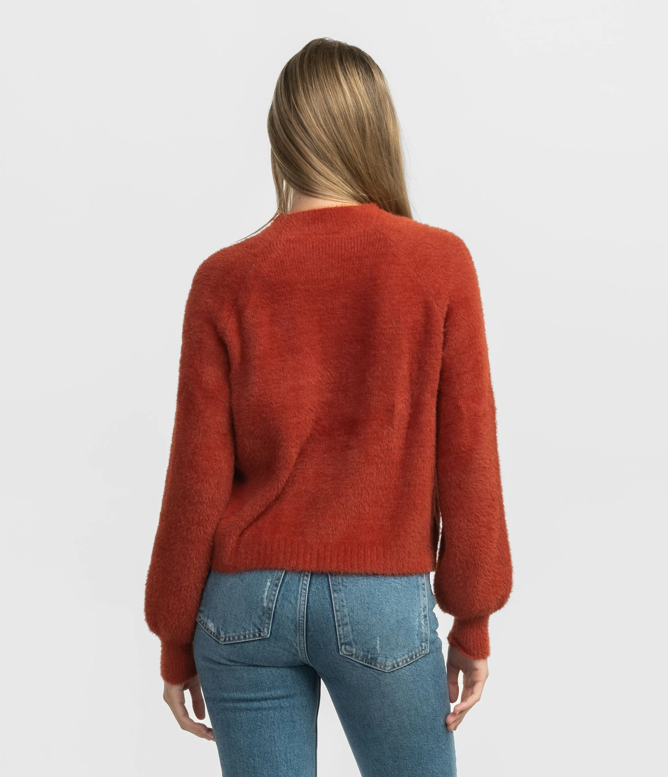 Feather Knit Mockneck Sweater - Burnt Henna