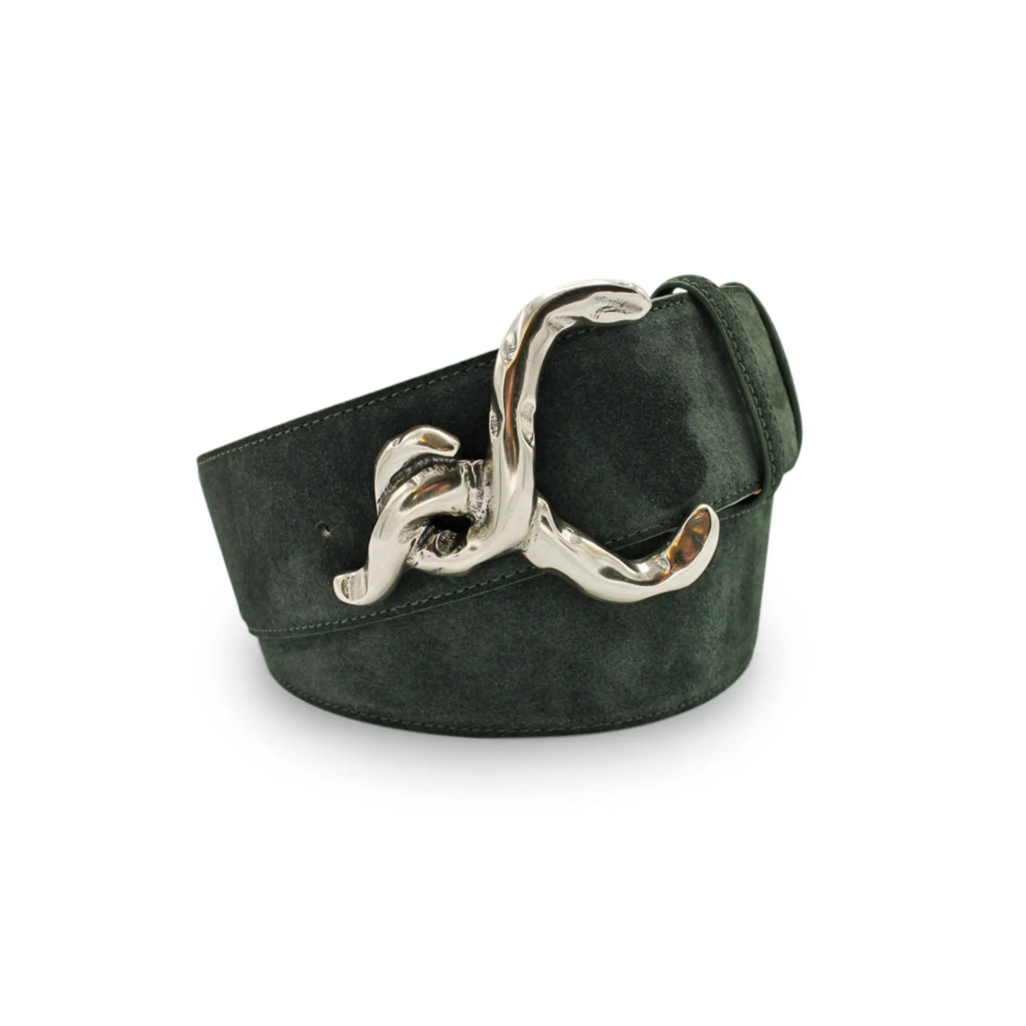 Forest Green Wide Curved Suede Swirl Belt