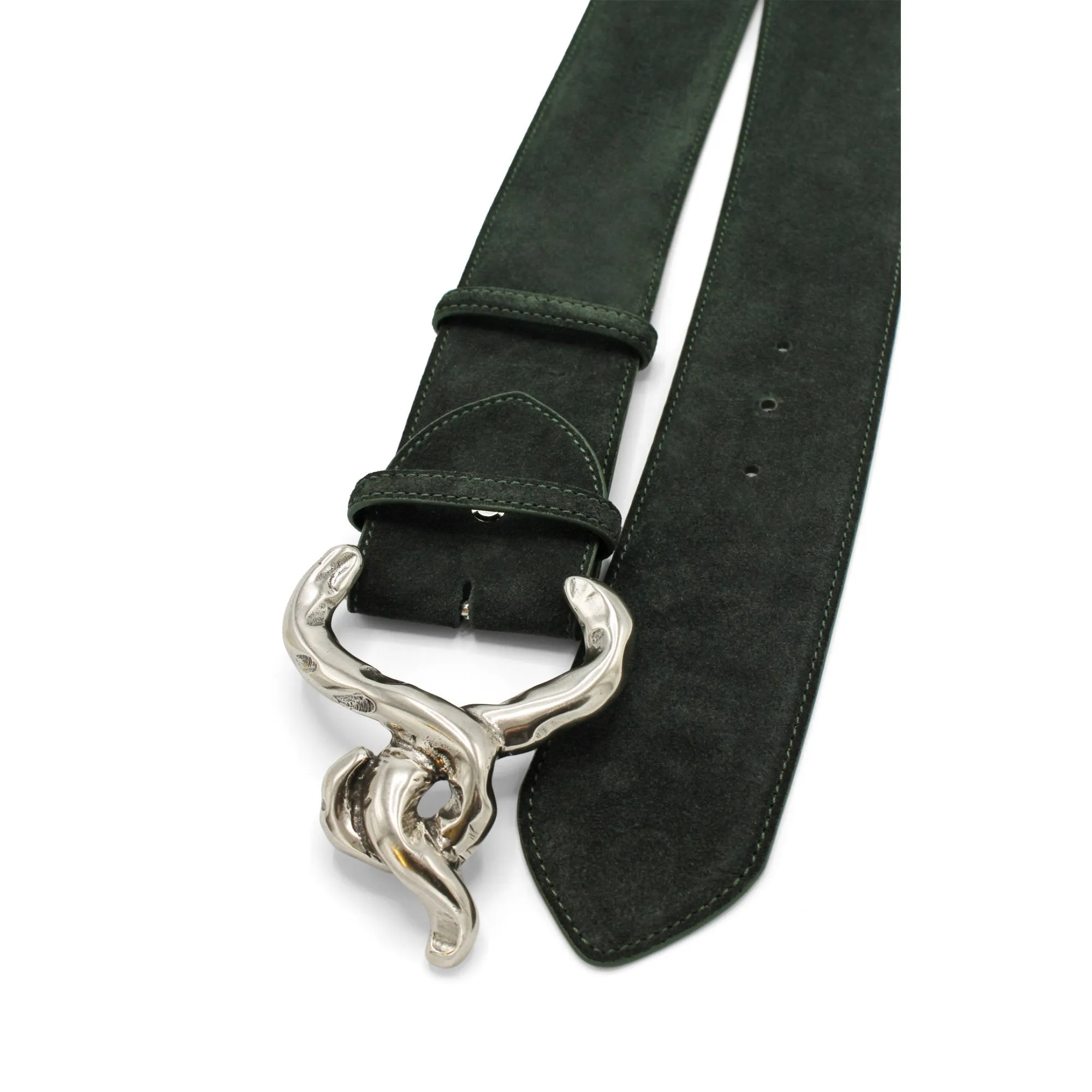 Forest Green Wide Curved Suede Swirl Belt