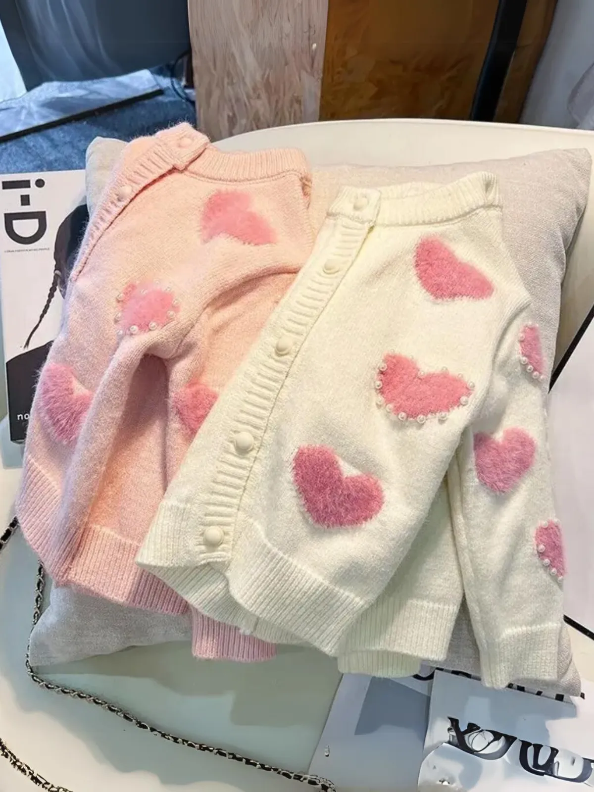 Girl's Cozy Love Heart Knitted Sweater Cardigan