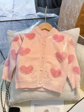 Girl's Cozy Love Heart Knitted Sweater Cardigan