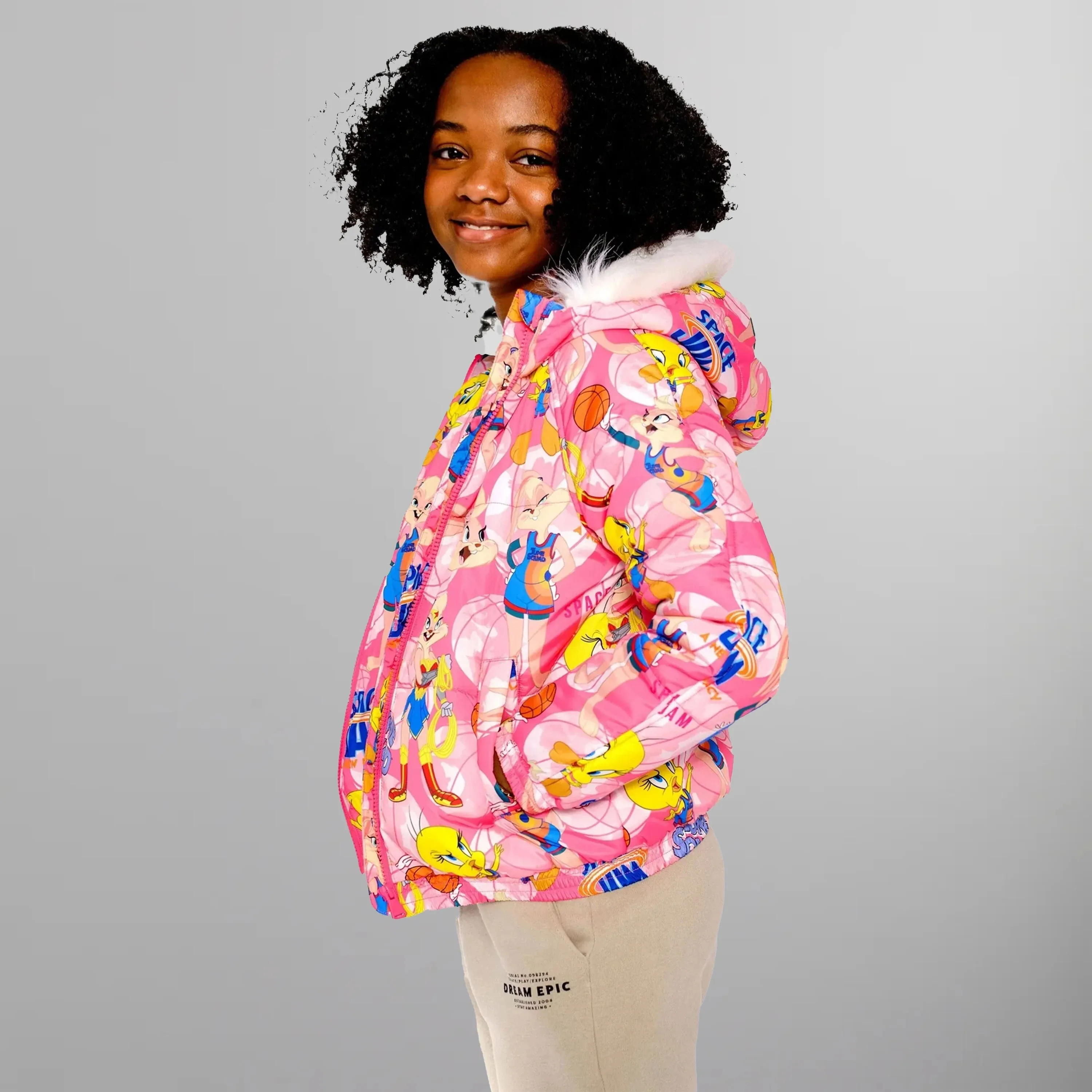 Girl's Heavy Quilted Puffer in New Looney Mash Jacket - FINAL SALE