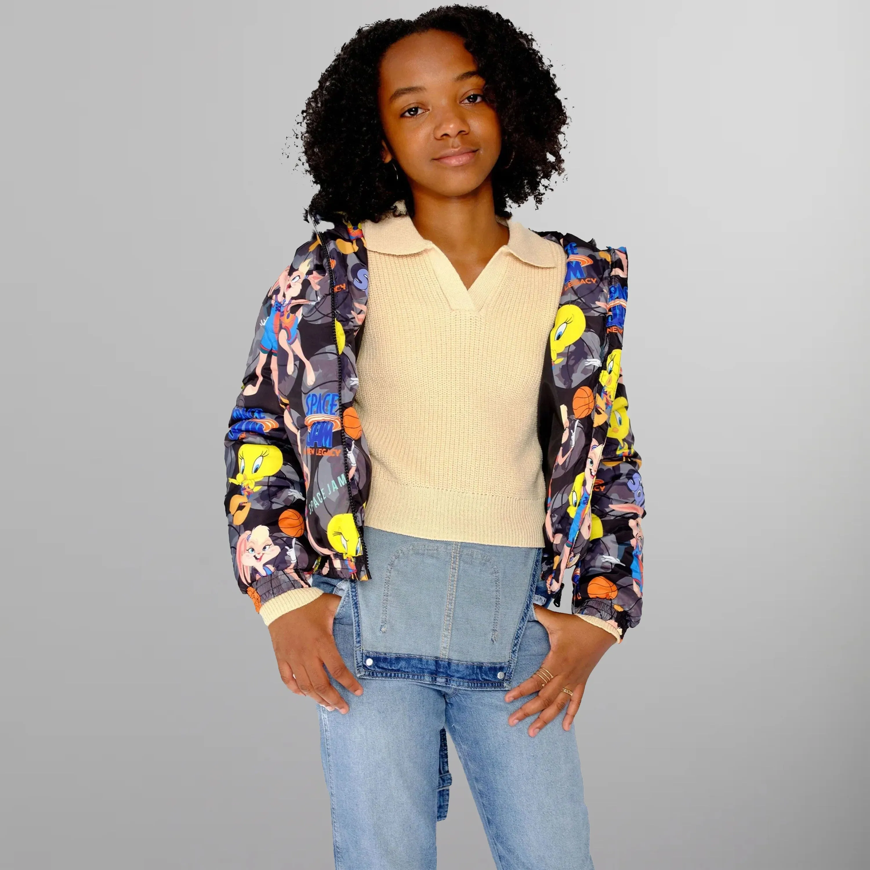 Girl's Heavy Quilted Puffer in New Looney Mash Jacket - FINAL SALE