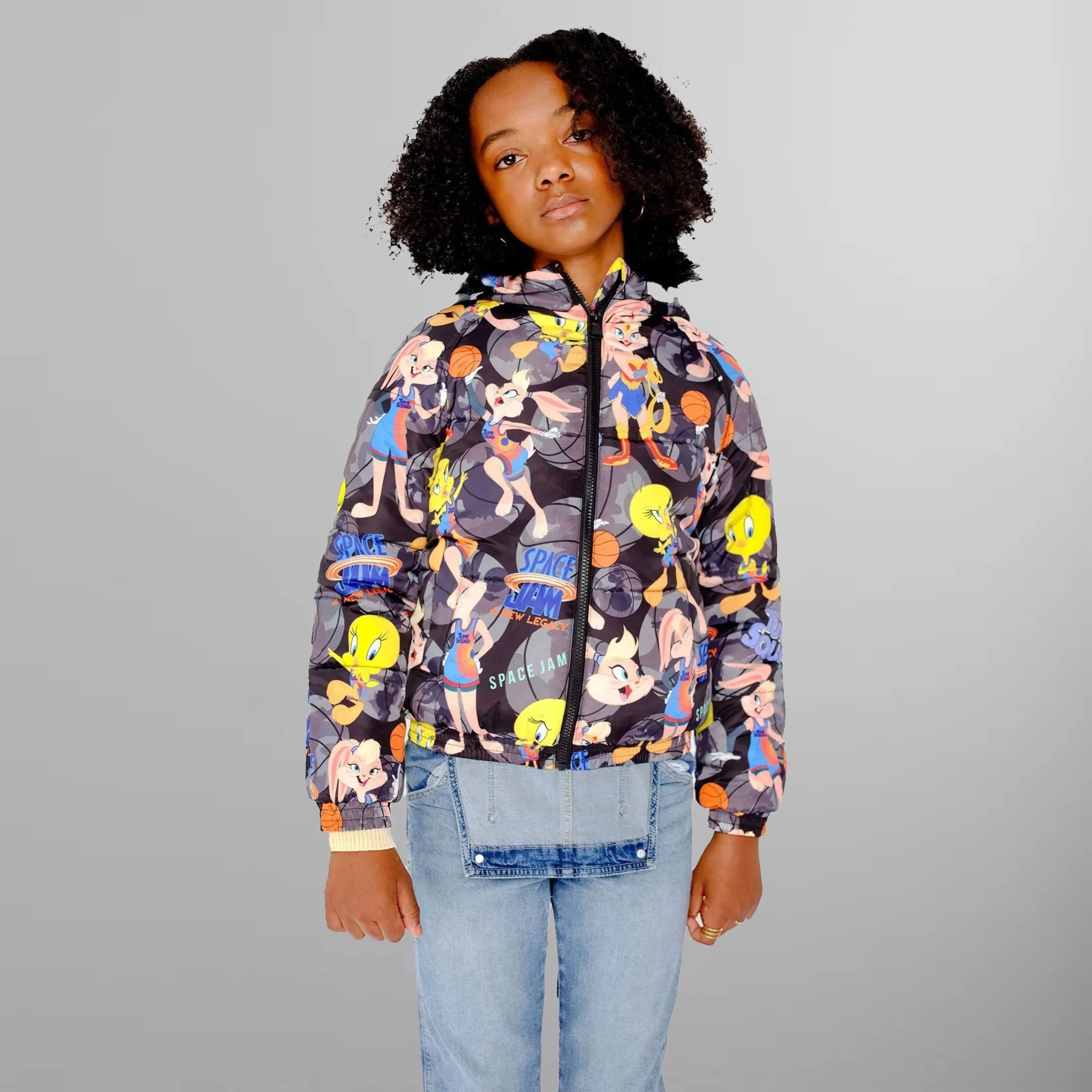 Girl's Heavy Quilted Puffer in New Looney Mash Jacket - FINAL SALE