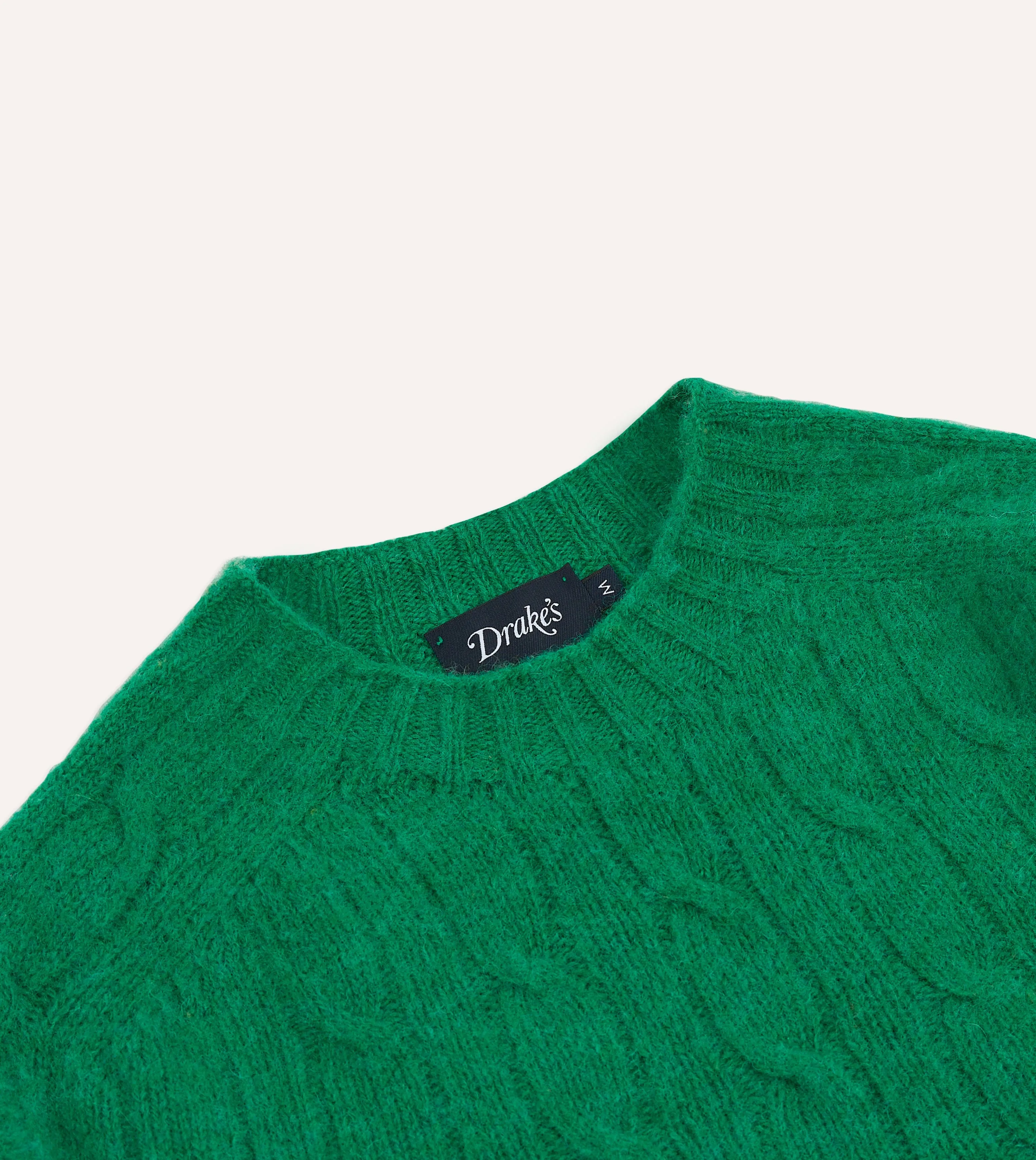 Green Brushed Shetland Cable Knit Crew Neck Jumper