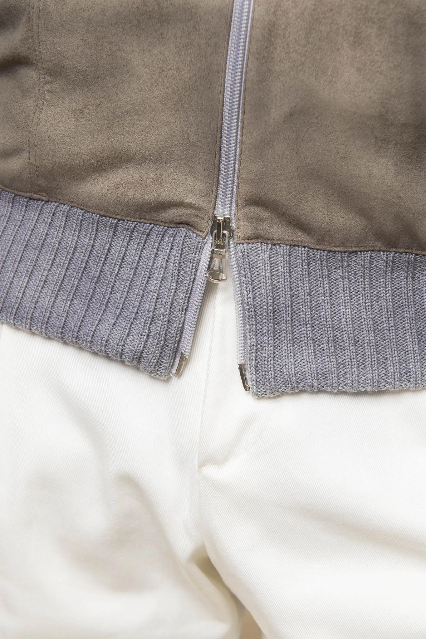 Grey and taupe cardigan - Alcantara & wool - Made in Italy