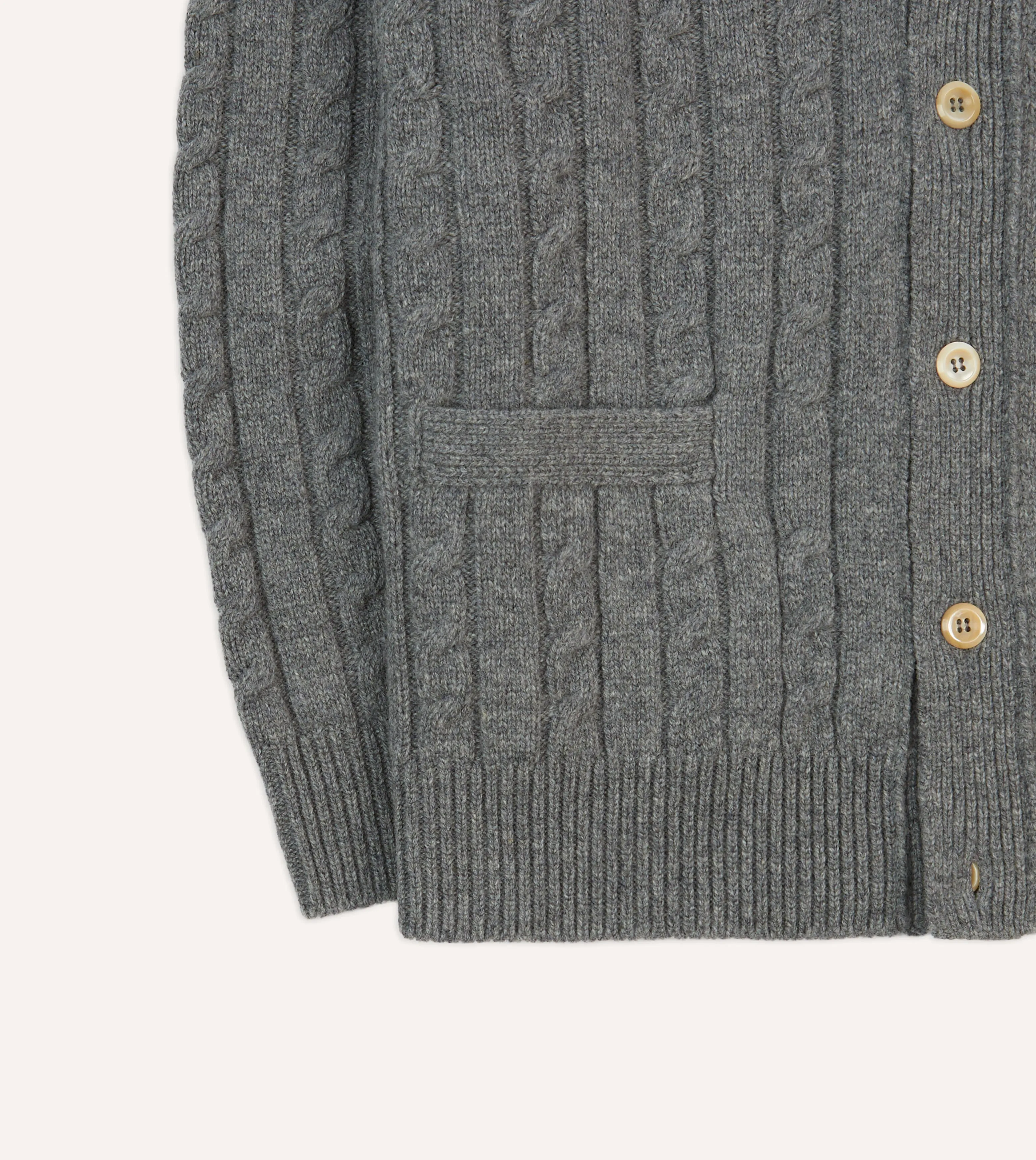 Grey Lambswool 6 Button Cable Knit Cardigan