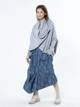 Grey Loose Cardigan With Side Zipper