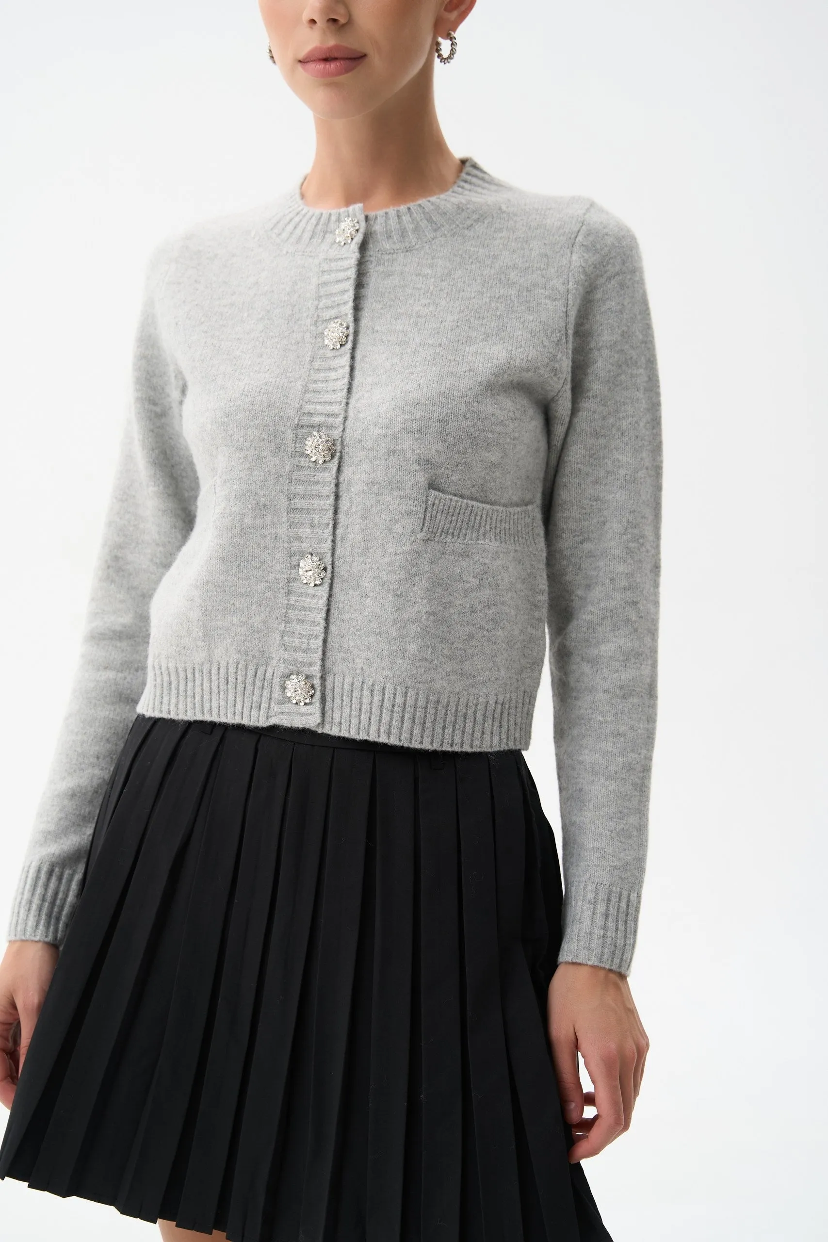 Grey Wool Knit Cardigan