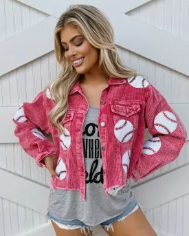 Hot Pink Corduroy Sequin BASEBALL Jacket