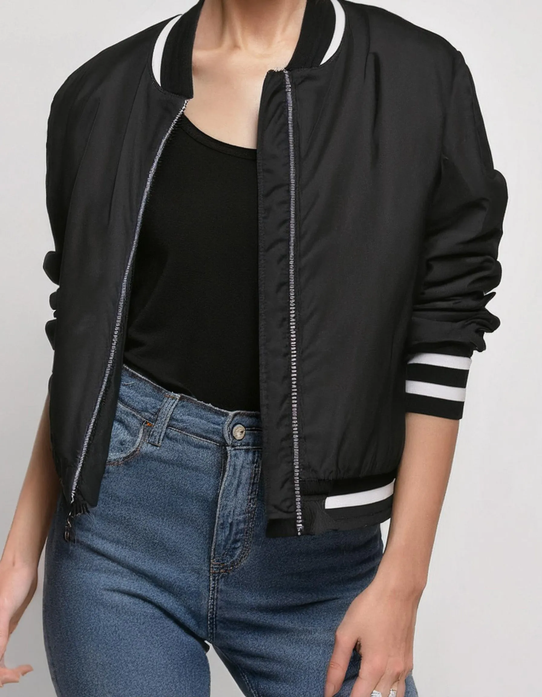 Jet Black Quilted Bomber Jacket