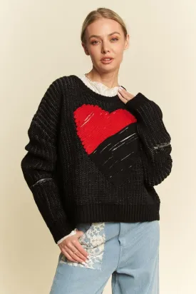 kesley Contrast Heart Dropped Shoulder Sweater