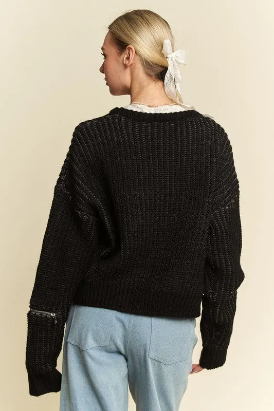 kesley Contrast Heart Dropped Shoulder Sweater