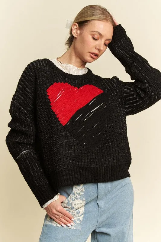 kesley Contrast Heart Dropped Shoulder Sweater